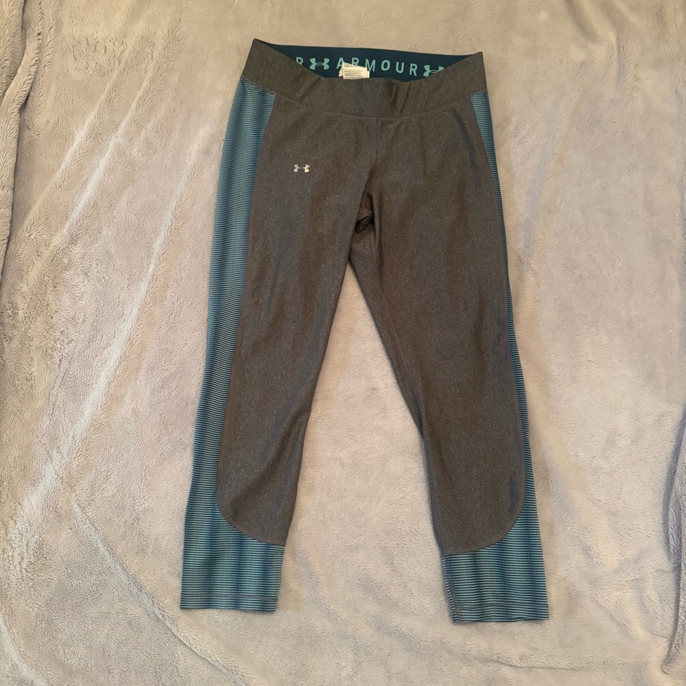 Under Armour Heatgear Compression Capri Leggings Gray Teal Womens XL